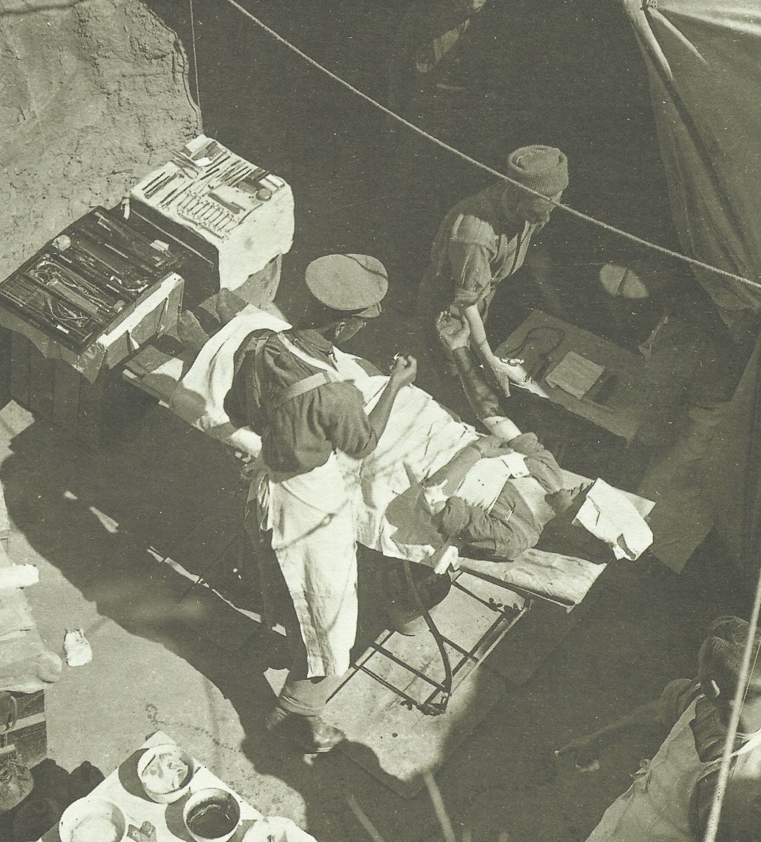 wounded British soldier receives medical treatment