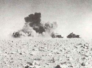 British armoured cars under bomb attack by Stukas. 