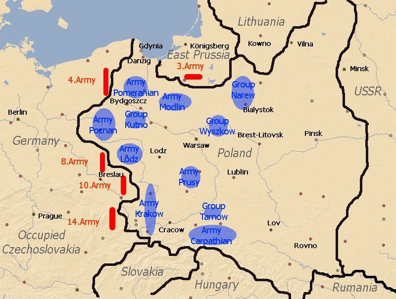 Location of Polish and German Armies on September 1, 1939