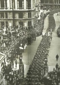 US troops march through London.