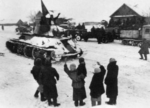 Russian civilians are cheering to the advancing Red Army