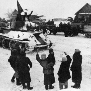 Russian civilians are cheering to the advancing Red Army