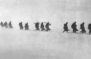 infantry marching in a snow storm 