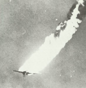 burning Japanese torpedo bomber 