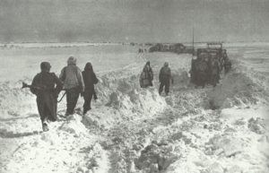 Retreat of German troops through the snow-covered steppe 