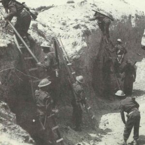 British troops using ladders to climb the sides of Wadi Zigzaou