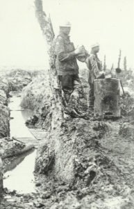 British soldiers at an improvised field kitchen