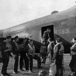 crew of 9th squadron's Lancaster board their aircraft at Bardney, Lincolnshire