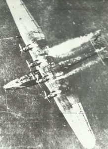 giant Japanese H6K5 Mavis flying boat being shot down