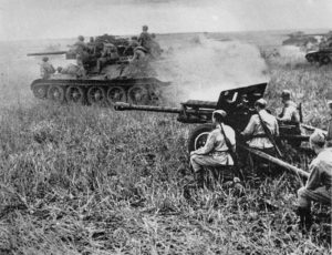 T-34 tanks supported by 76m field guns