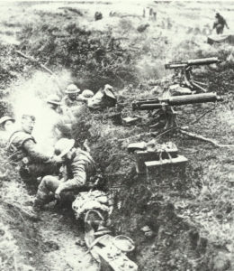  Vickers MG gunners have settled in a discontinued position