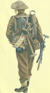 British soldier, armed with Sten sub-machine gun and PIAT