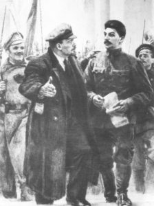 Lenin and Stalin at the station