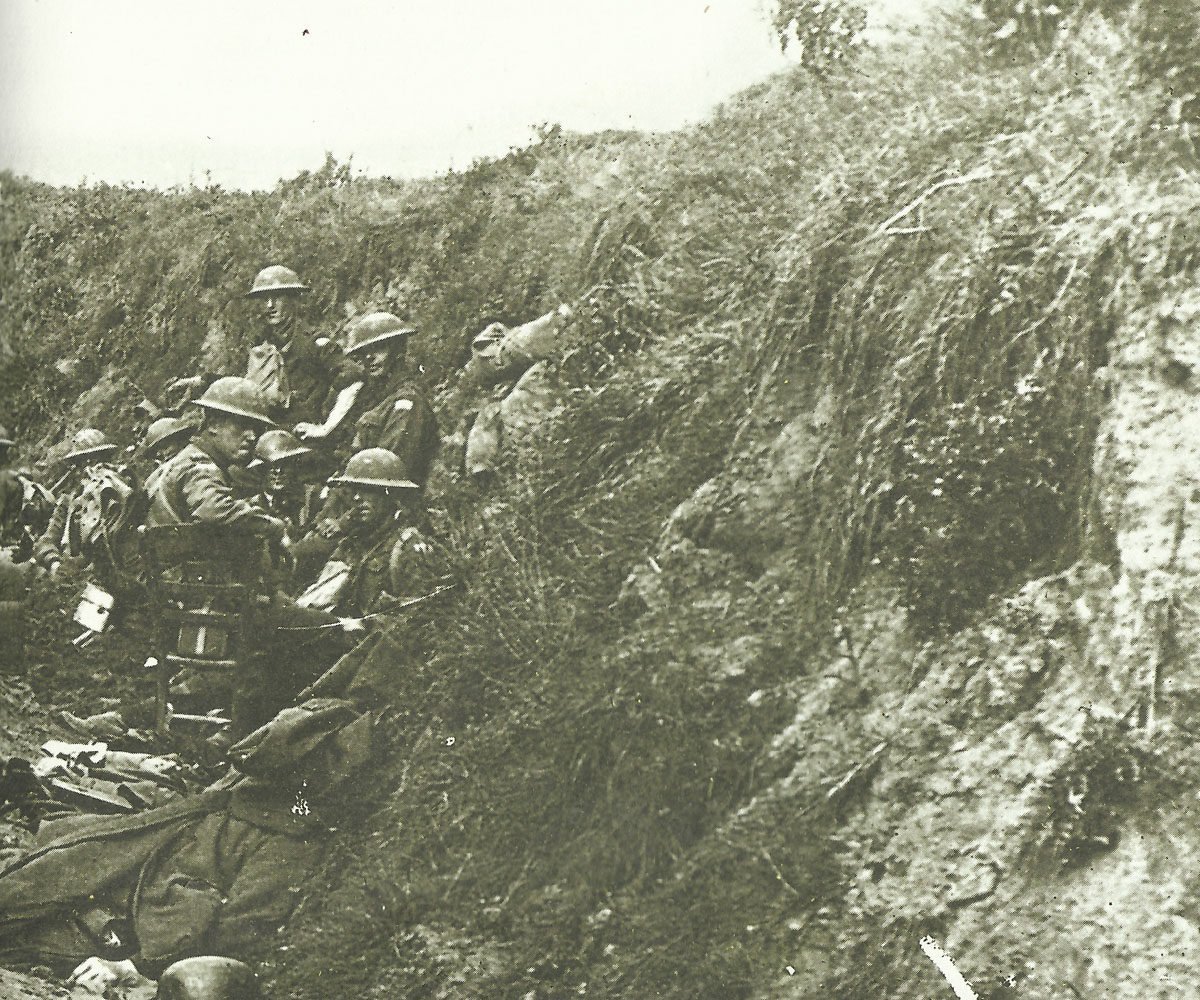 Australian soldiers occupy a captured German position