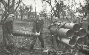 Loading a Nebelwefer rocket-launcher