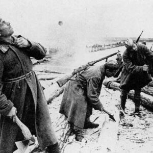 Russian soldiers constructing a bridge