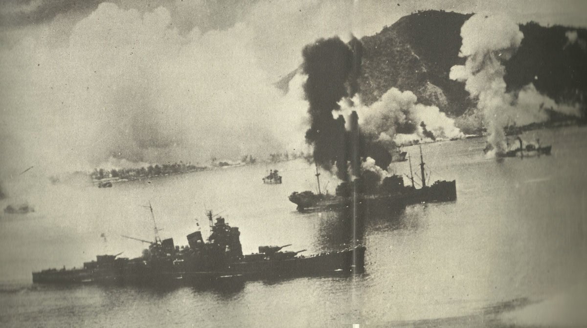 Japanese ships in Rabaul under air strike