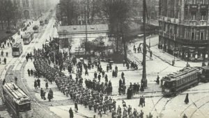 Reichswehr troops marched across Potsdamer Platz in Berlin
