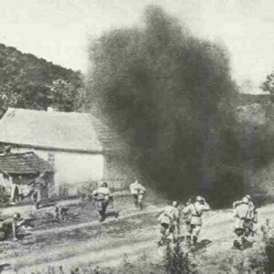 Soviet infantry attack on a fortified group of houses.