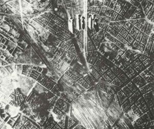 Bombs falling on Berlin.