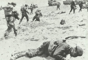 US infantry on Normandy Beach.