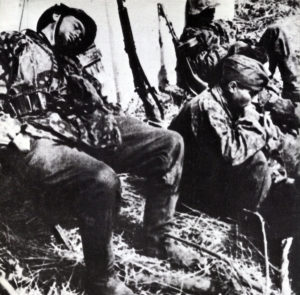 Completely exhausted soldiers of the Waffen-SS 