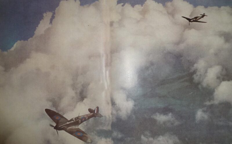 Spitfire is pursued by a Messerschmitt Bf 109