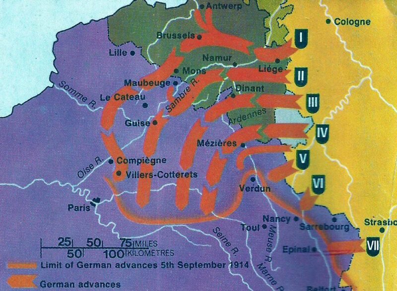 Map of the German advance to the Marne.